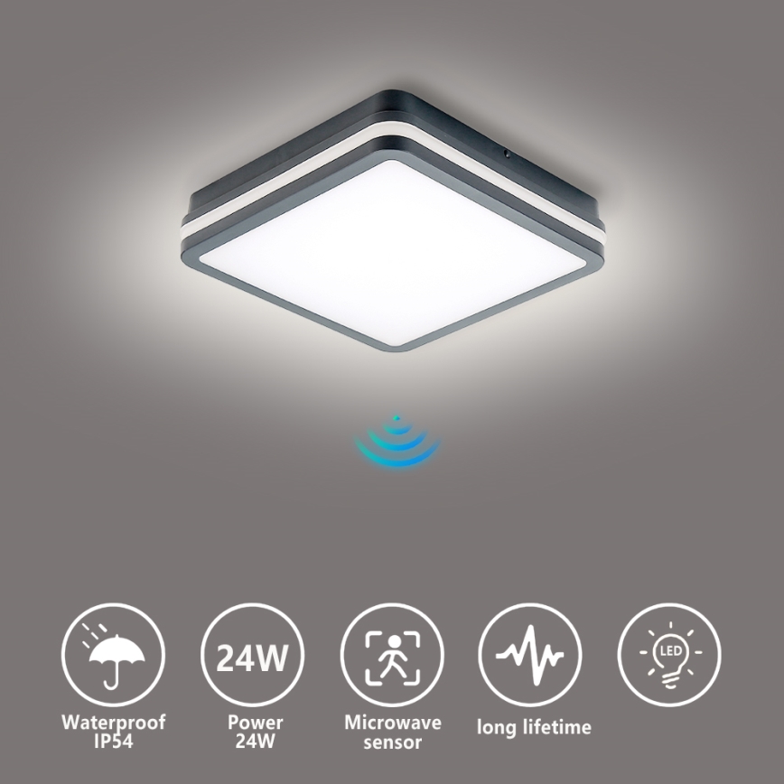 Brilagi - LED zunanja svetilka s senzorjem gibanja BENE LED/24W/230V 26x26 cm antracit IP54