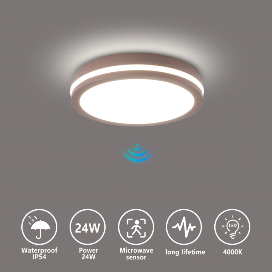 Brilagi - LED zunanja svetilka s senzorjem BENE LED/24W/230V, premer 26 cm, rjava, IP54