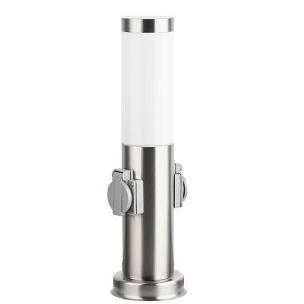 Brilagi - zunanja svetilka z 2 SCHUKO vtičnicama NOVA 1xE27/15W/230V 40 cm IP44 mat krom