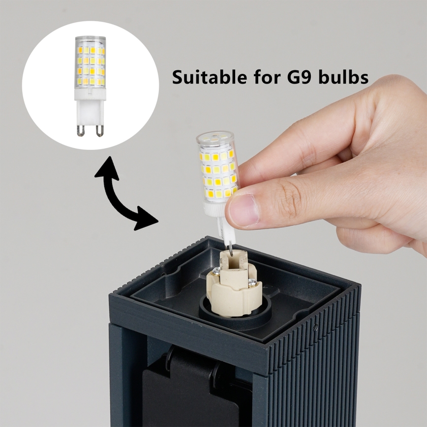 Brilagi -Zunanja svetilka z 2 SCHUKO vtičnicama PILLAR 1xG9/11W/230V IP44 antracit
