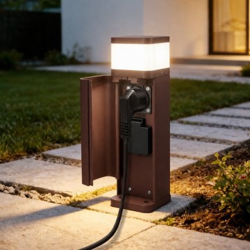 BRILAGI - Zunanja svetilka z 2 SCHUKO vtičnicama PILLAR 1xG9/11W/230V IP44 rjava