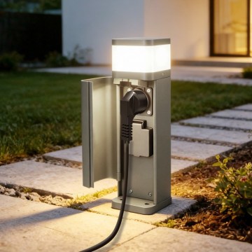 BRILAGI - Zunanja svetilka z 2 SCHUKO vtičnicama PILLAR 1xG9/11W/230V IP44 siva