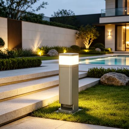 BRILAGI - Zunanja svetilka z 2 SCHUKO vtičnicama PILLAR 1xG9/11W/230V IP44 siva