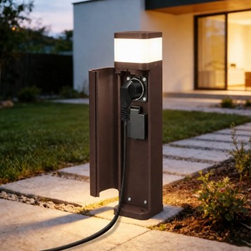 BRILAGI - Zunanja svetilka z 2 vtičnicama SCHUKO PILLAR 1xG9/11W/230V IP44 rjava