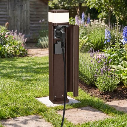 BRILAGI - Zunanja svetilka z 2 vtičnicama SCHUKO PILLAR 1xG9/11W/230V IP44 rjava