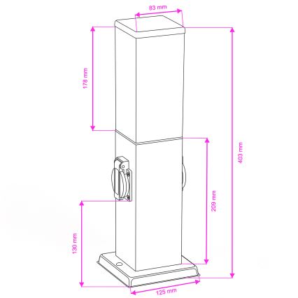 Brilagi - Zunanja svetilka NOVA z dvema SCHUKO vtičnicama, 1xE27/15W/230V, 40 cm, IP44, črna