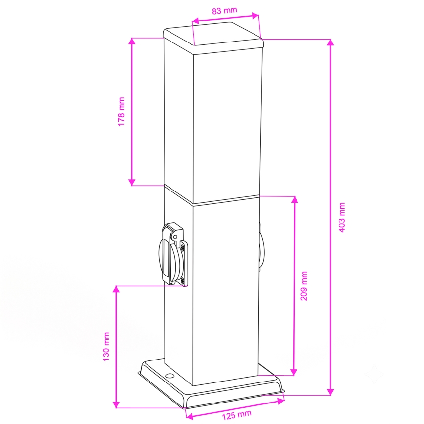 Brilagi - Zunanja svetilka NOVA z dvema SCHUKO vtičnicama, 1xE27/15W/230V, 40 cm, IP44, črna