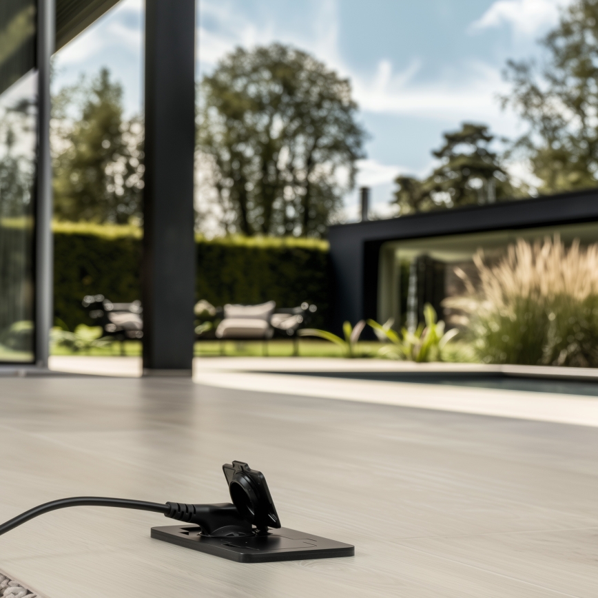 Brilagi - Zunanja vgradna talna dvojna vtičnica IP55, črna, pravokotna