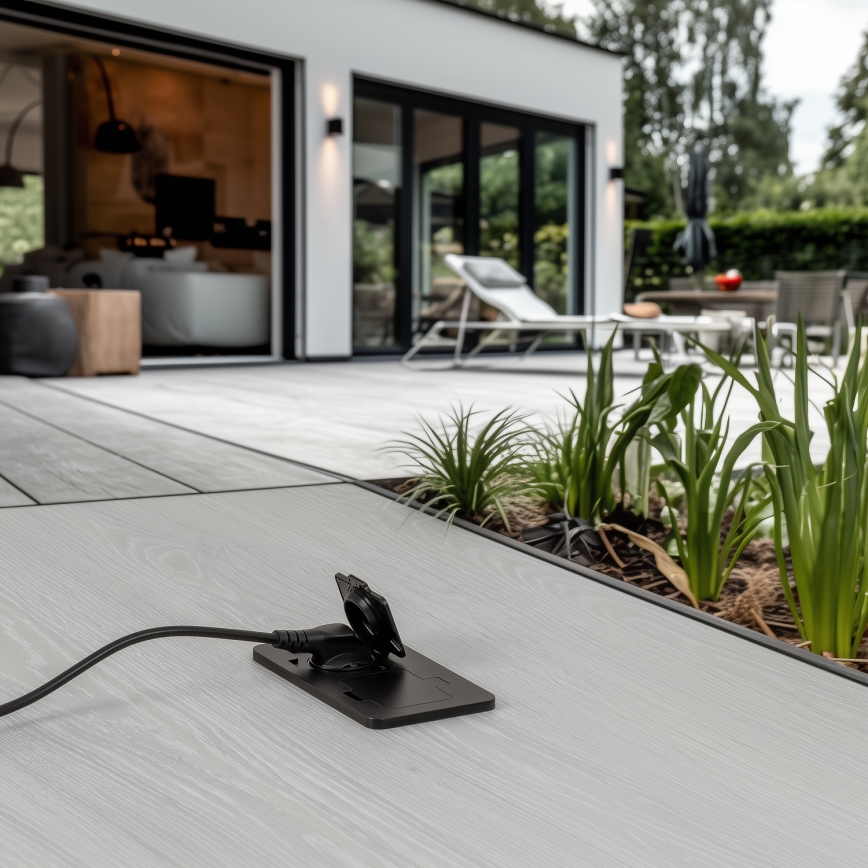 Brilagi - Zunanja vgradna talna dvojna vtičnica IP55, črna, pravokotna