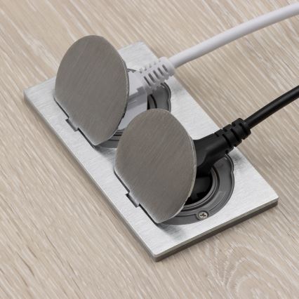 Brilagi - Zunanja vgradna talni dvojna vtičnica IP55 srebrna pravokotna