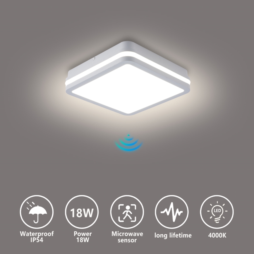 Brilagi - Zunanje LED svetilo s senzorjem BENE LED/18W/230V 22x22 cm belo IP54