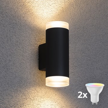 Brilagi - Zunanje zatemnjivo LED RGBW stensko svetilo MATERA 2xGU10/4,8W/230V 3000K IP54 črna + daljinski upravljalnik