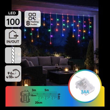 BRILAGI - Zunanji LED božični niz 100xLED/3xAA/8 funkcij 8x0,6m IP44 večbarven