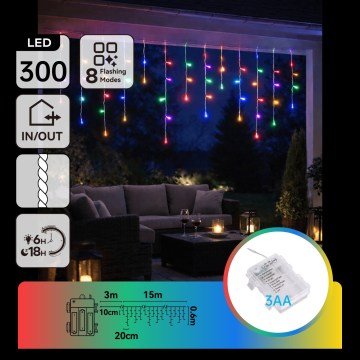 BRILAGI - zunanji LED božični niz 300xLED/3xAA/8 funkcij 18x0,6m IP44 večbarven