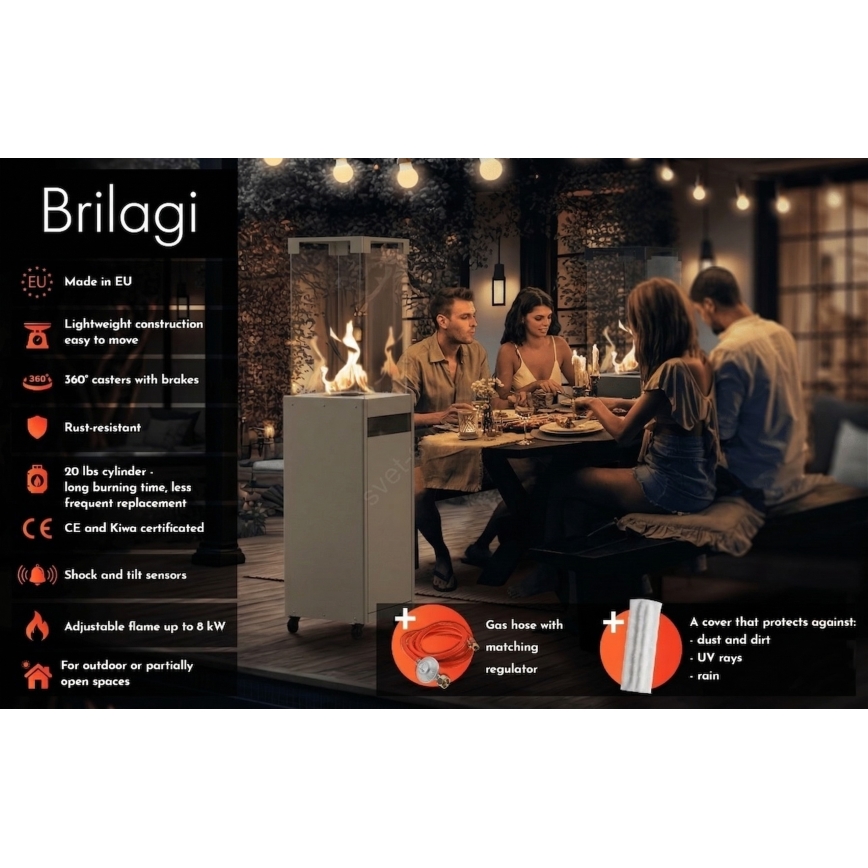 Brilagi - Zunanji plinski kamin FLARO GAS 142x36 cm 8kW 1xAAA bež + zaščitni pokrov
