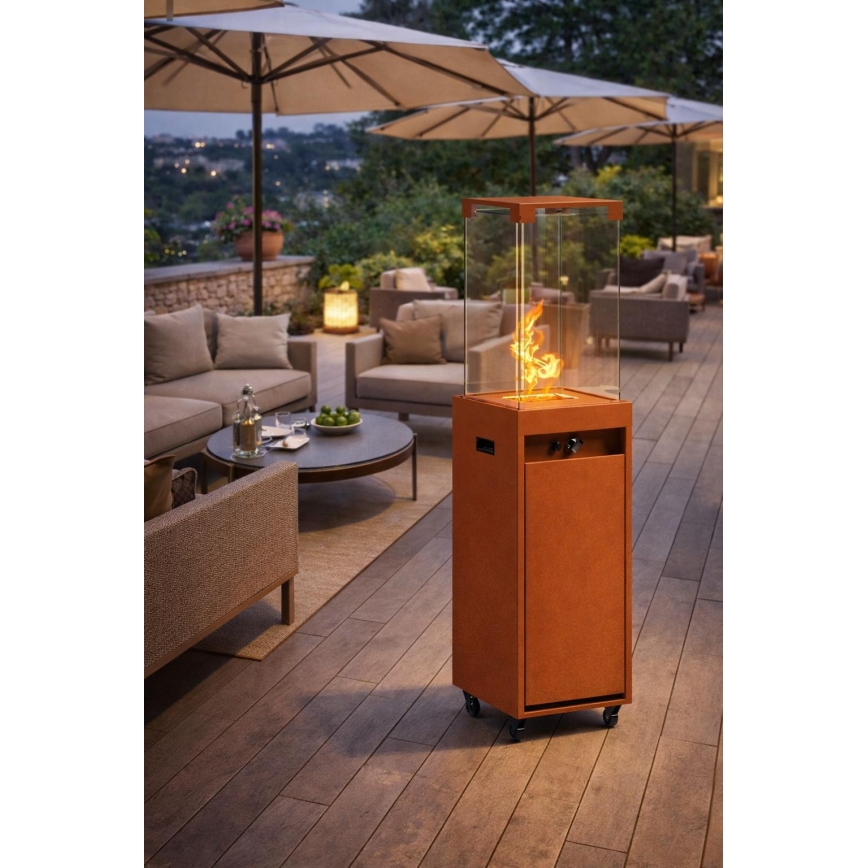 BRILAGI - Zunanji plinski kamin FLARO GAS 142x36 cm 8kW 1xAAA rjasta/rjava + zaščitni pokrov