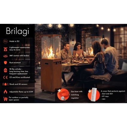 BRILAGI - Zunanji plinski kamin FLARO GAS 142x36 cm 8kW 1xAAA rjasta/rjava + zaščitni pokrov