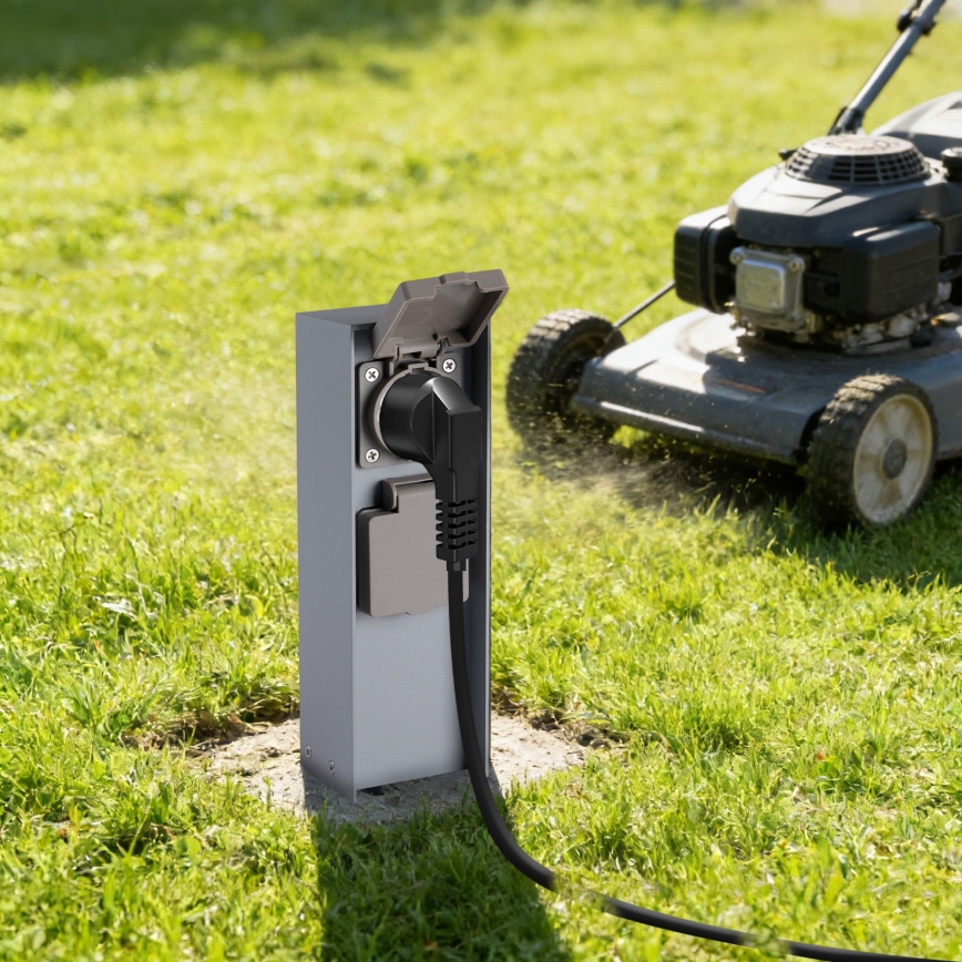 Brilagi - Zunanji steber z vtičnicama PILLAR, 2× SCHUKO, 230 V, IP44, srebrn