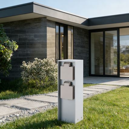 Brilagi - Zunanji steber z vtičnicama PILLAR, 2× SCHUKO, 230 V, IP44, srebrn