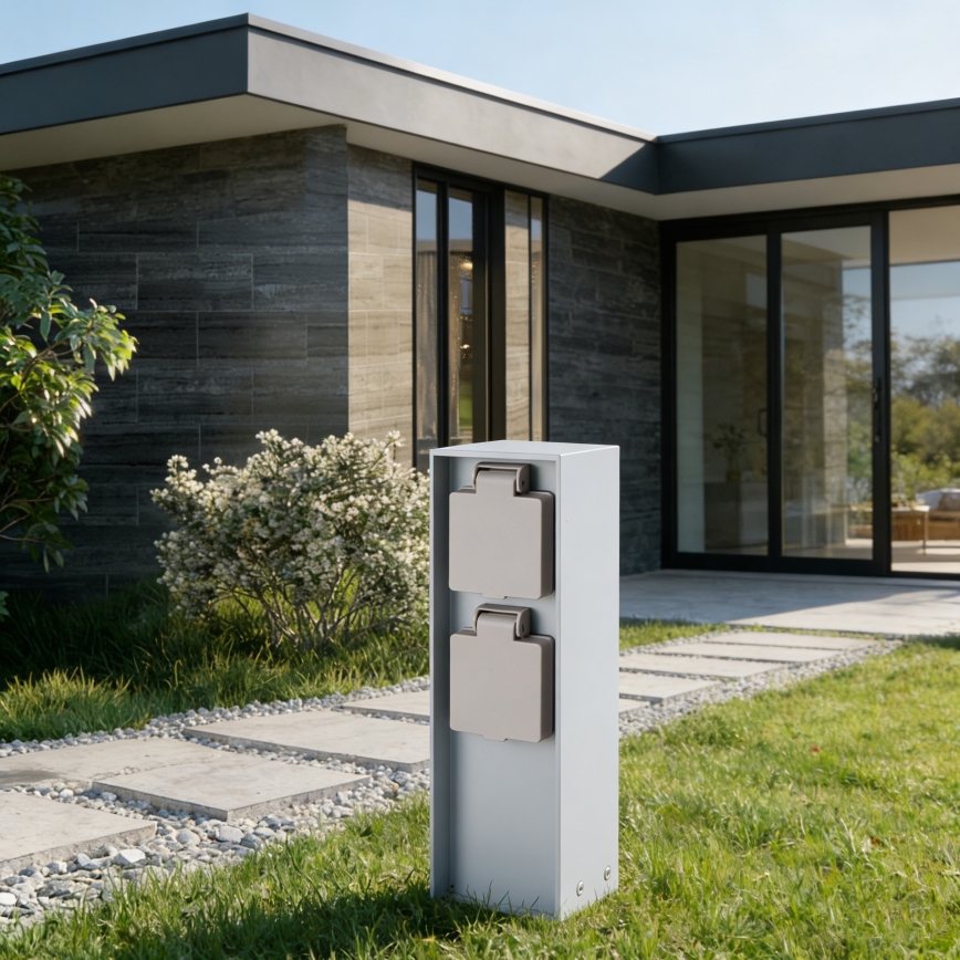Brilagi - Zunanji steber z vtičnicama PILLAR, 2× SCHUKO, 230 V, IP44, srebrn