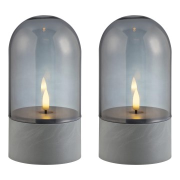 Brilliant - KOMPLET 2x LED sveč ILLUSION LED/2xAA IP44 siva/dimno črna