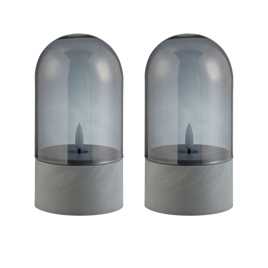 Brilliant - KOMPLET 2x LED sveč ILLUSION LED/2xAA IP44 siva/dimno črna