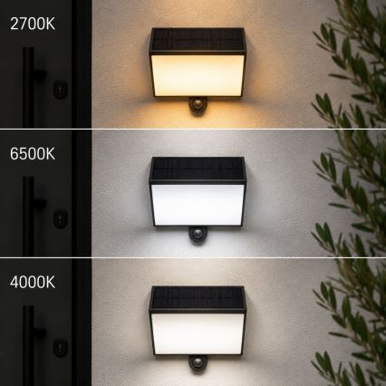 Brilliant - LED sončna stenska svetilka s senzorjem SIERRA LED/6W/3,7V 2700/4000/6500K 2000 mAh IP54 črna