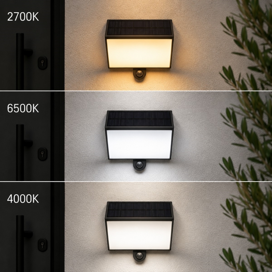 Brilliant - LED sončna stenska svetilka s senzorjem SIERRA LED/6W/3,7V 2700/4000/6500K 2000 mAh IP54 črna