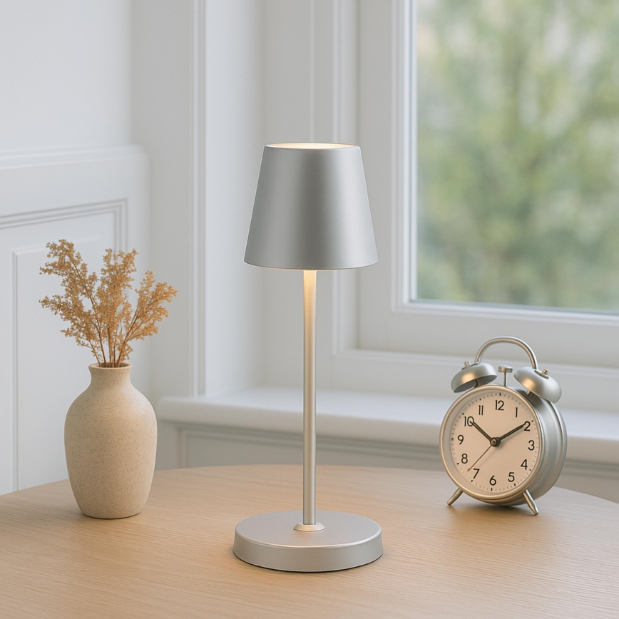 Brilliant - LED Zatemnljiva polnilna namizna zunanja svetilka na dotik ELORA LED/2,5W/5V 2700K 2600 mAh IP44 srebrna