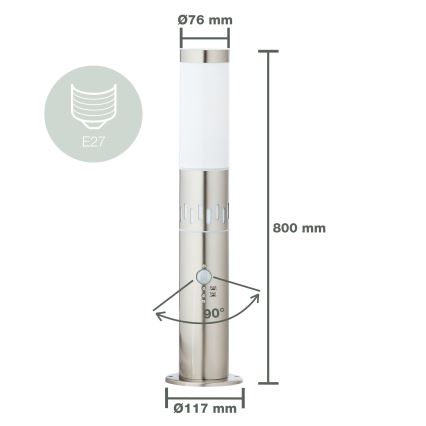 Brilliant - LED Zunanja svetilka s senzorjem LEIGH LED/0,9W/230V + 1xE27/11W 80 cm IP44 sijajni krom