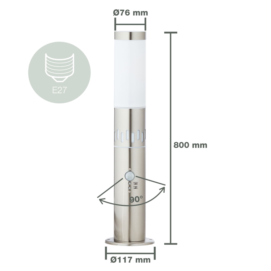 Brilliant - LED Zunanja svetilka s senzorjem LEIGH LED/0,9W/230V + 1xE27/11W 80 cm IP44 sijajni krom