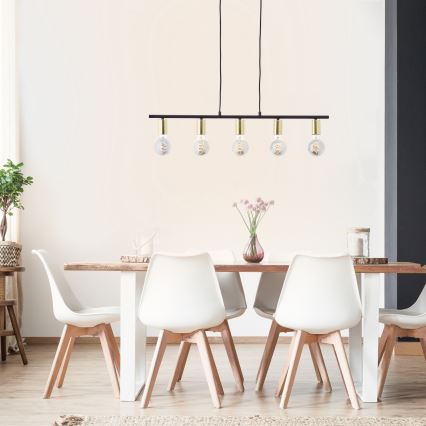 Brilliant - Lestenec na kablu KERRY 5xE27/40W/230V črna/medenina