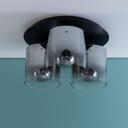 Brilliant - Stropna svetilka BETH 3xE27/60W/230V premer 37 cm črna/dimljena