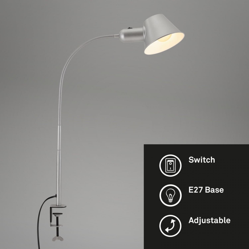 Brilo - Fleksibilni namizna svetilka s sponko 1xE27/10W/230V srebrna
