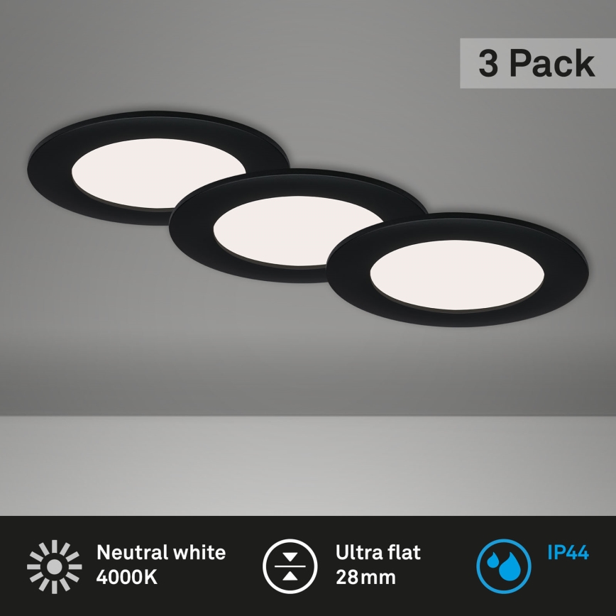 Brilo - Komplet 3x LED vgradnih stropnih svetilk za kopalnico FLAT LED/6W/230V IP44 črna