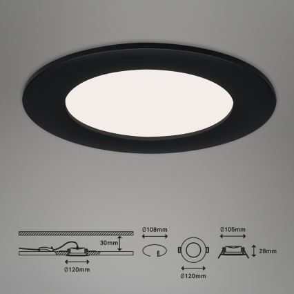 Brilo - Komplet 3x LED vgradnih stropnih svetilk za kopalnico FLAT LED/6W/230V IP44 črna