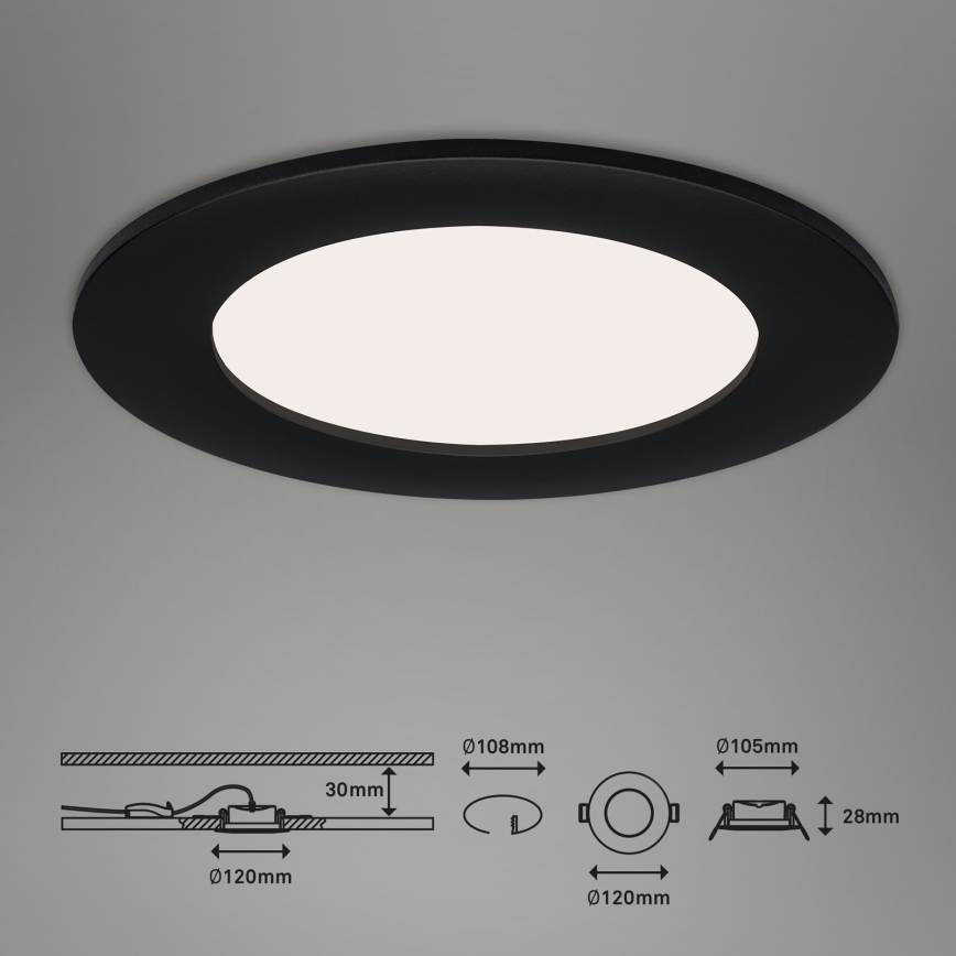 Brilo - Komplet 3x LED vgradnih stropnih svetilk za kopalnico FLAT LED/6W/230V IP44 črna
