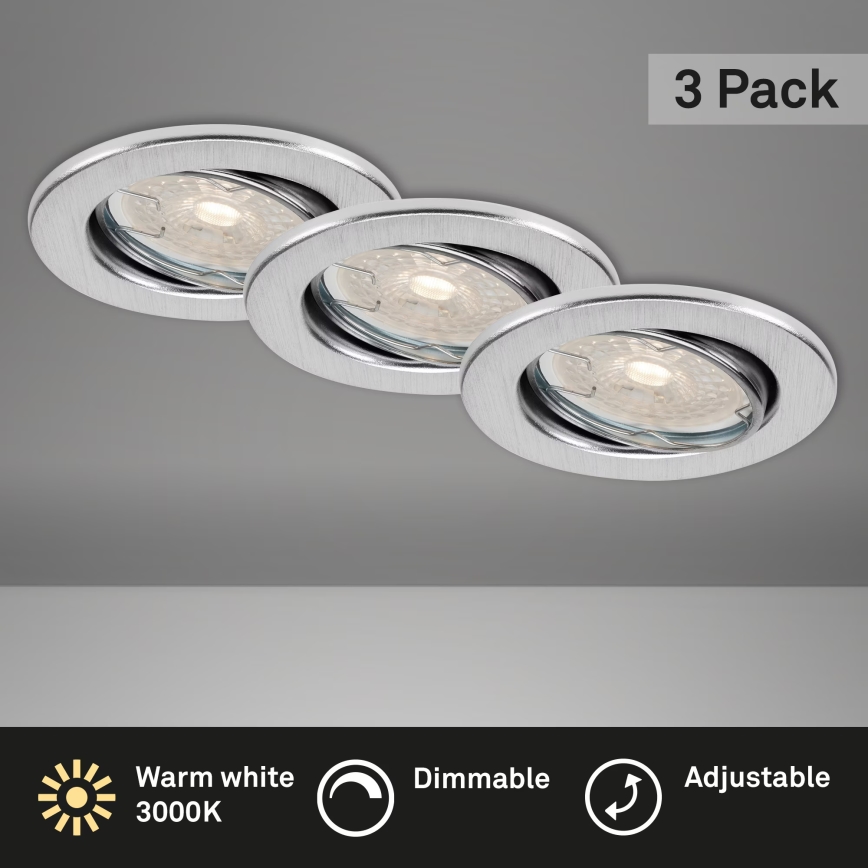Brilo - Komplet 3x zatemnjivih LED vgradnih stropnih svetilk za kopalnico DIMM LED/5,5W/230V IP23 matni krom