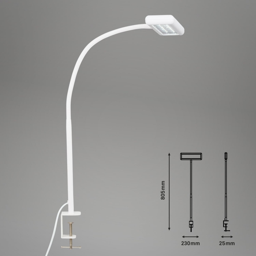 Brilo - LED Fleksibilni namizna svetilka s sponko TRASNA LED/7,5W/230V bela