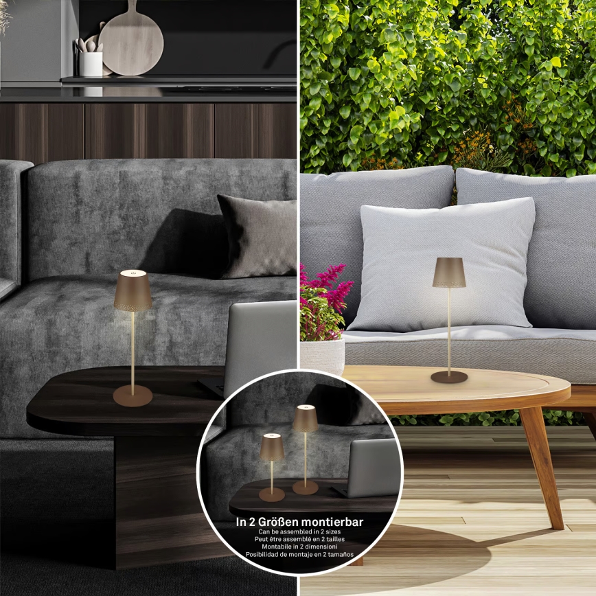 Brilo - LED zatemnjevalna polnilna zunanja namizna svetilka na dotik KIKI LED/2,6W/5V IP44 2600 mAh rjava