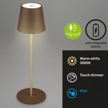 Brilo - LED zatemnjevalna polnilna zunanja namizna svetilka na dotik KIKI LED/2,6W/5V IP44 2600 mAh rjava