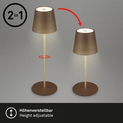 Brilo - LED zatemnjevalna polnilna zunanja namizna svetilka na dotik KIKI LED/2,6W/5V IP44 2600 mAh rjava