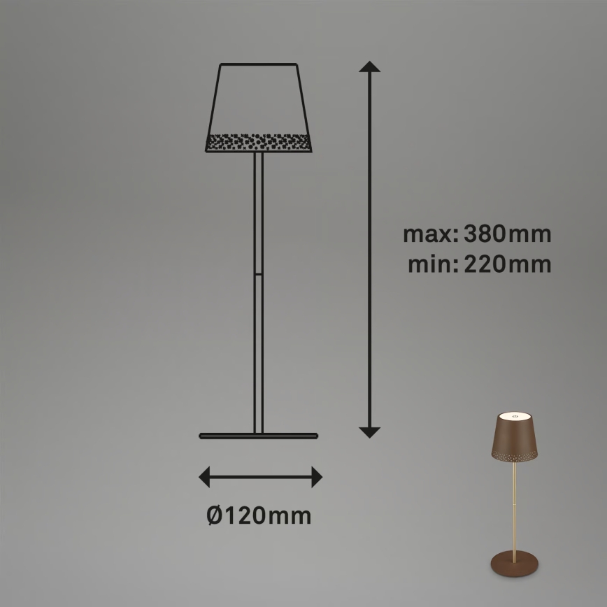 Brilo - LED zatemnjevalna polnilna zunanja namizna svetilka na dotik KIKI LED/2,6W/5V IP44 2600 mAh rjava