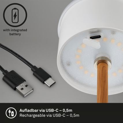 Brilo - LED zatemnjevalna polnilna namizna zunanja svetilka KIKI, upravljanje na dotik, LED/2,6W/5V, IP44, 2600 mAh, črna