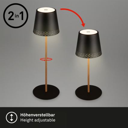 Brilo - LED zatemnjevalna polnilna namizna zunanja svetilka KIKI, upravljanje na dotik, LED/2,6W/5V, IP44, 2600 mAh, črna