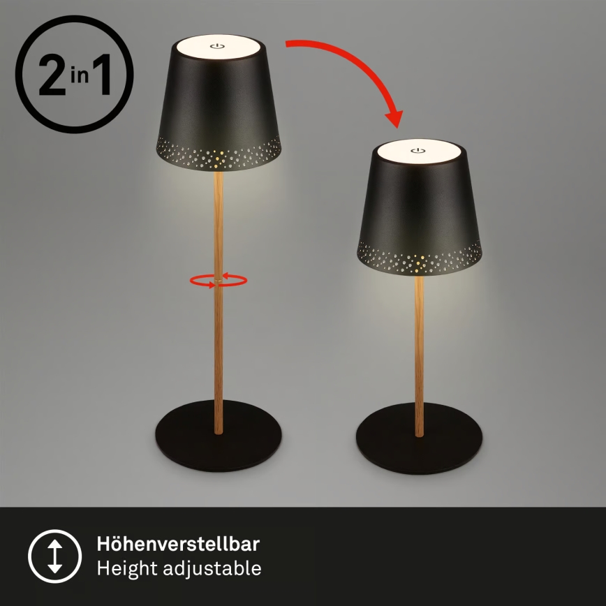 Brilo - LED zatemnjevalna polnilna namizna zunanja svetilka KIKI, upravljanje na dotik, LED/2,6W/5V, IP44, 2600 mAh, črna