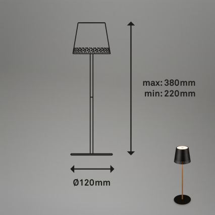 Brilo - LED zatemnjevalna polnilna namizna zunanja svetilka KIKI, upravljanje na dotik, LED/2,6W/5V, IP44, 2600 mAh, črna