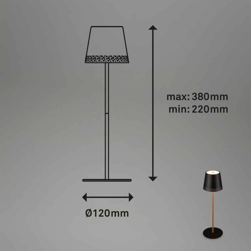 Brilo - LED zatemnjevalna polnilna namizna zunanja svetilka KIKI, upravljanje na dotik, LED/2,6W/5V, IP44, 2600 mAh, črna