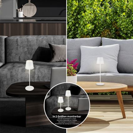 Brilo - LED zatemnljiva polnilna z upravljanjem na dotik zunanja namizna svetilka KIKI LED/2,6W/5V IP44 2600 mAh bela