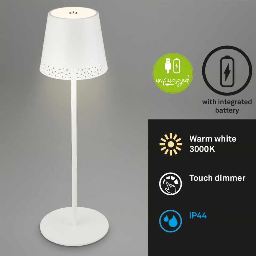 Brilo - LED zatemnljiva polnilna z upravljanjem na dotik zunanja namizna svetilka KIKI LED/2,6W/5V IP44 2600 mAh bela